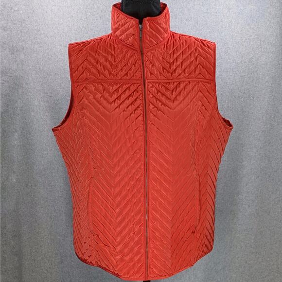 Orvis Women's L Coral Orange Quilted Vest Full Zip Pockets Outdoor Hiking - Picture 4 of 8